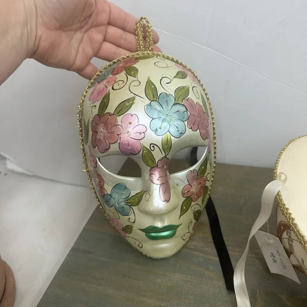 Lot Of 2 Venetian Mardi Gras Mask MASQUERADE CARNIVAL PARTY Floral Hand Painted